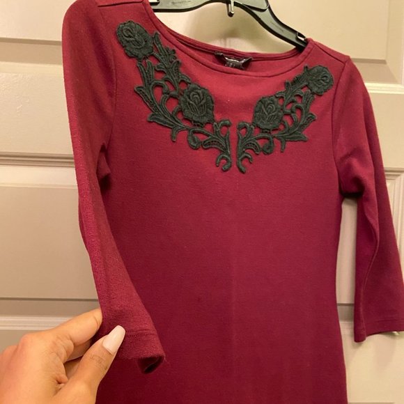 Maroon Forever 21 Mid Sleeve MIDI Dress - Picture 1 of 4